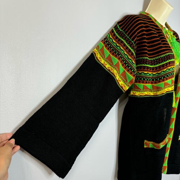 Helen Sue Vtg 70s Southwest Motifs Print Cardigan Tassel Tie Closure Bohemian - Picture 7 of 14